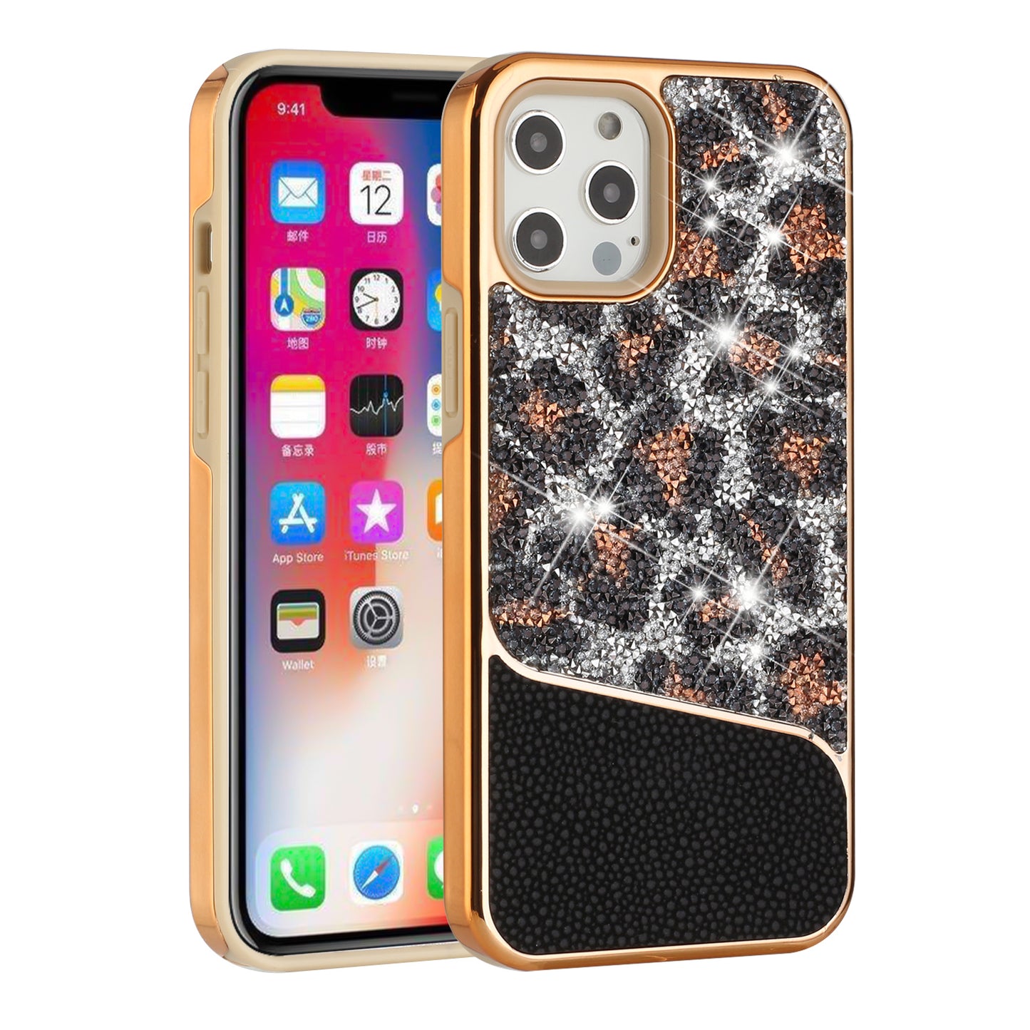 For Apple iPhone 11 (6.1") Bling Animal Skin Design Glitter Hybrid Thick TPU Shiny Protective Rubber Frame  Phone Case Cover