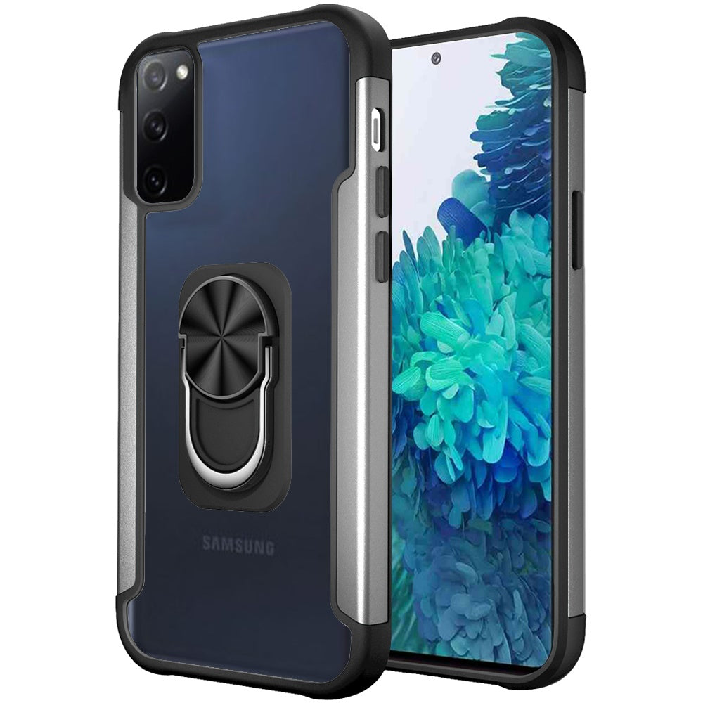 For Samsung Galaxy S20 FE /Fan Edition 5G Clear Alloy Hybrid with Ring Holder Kickstand [Magnetic Car Mount Feature]  Phone Case Cover