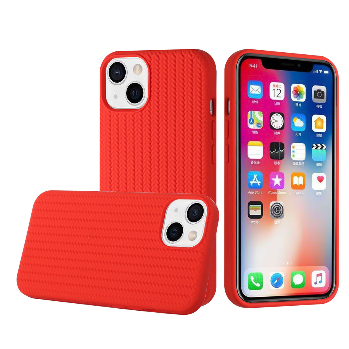 For Apple iPhone 13 (6.1") Ultra Thin Silicone Rubber Stripe Woven Design Pattern Hybrid TPU Gel Rugged Drop Protection  Phone Case Cover