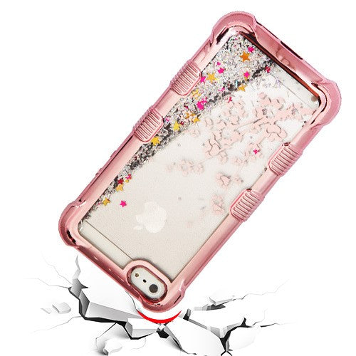 For Apple iPhone 5s/5 / SE Quicksand Liquid Glitter Bling Hybrid Image Flowing Sparkle Protector Skin Spring Flowers Phone Case Cover
