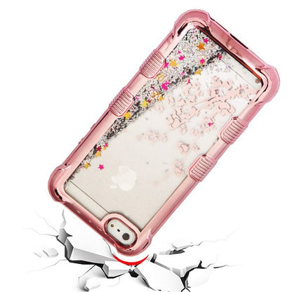 For Apple iPhone 5s/5 / SE Quicksand Liquid Glitter Bling Hybrid Image Flowing Sparkle Protector Skin Spring Flowers Phone Case Cover