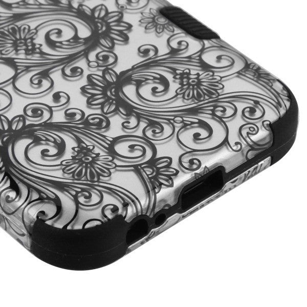 For Samsung Galaxy J2 /J2 Core/J2 Dash/J2 Pure Hybrid Three Layer Hard PC Shockproof Heavy Duty TPU Rubber Anti-Drop Black Lace Flowers Phone Case Cover