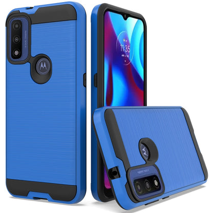 For Motorola Moto G Pure Hybrid Rugged Brushed Metallic Design [Soft TPU + Hard PC] Dual Layer Shockproof Armor Impact Slim Blue Phone Case Cover