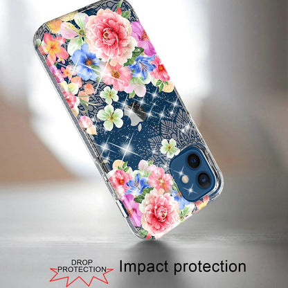 For Apple iPhone 8 Plus/7 Plus/6 Plus/6s Plus Slim Hybrid Shiny Glitter Clear Floral Pattern Bloom Flower Design Hard PC  Phone Case Cover