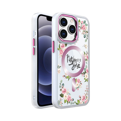 For Apple iPhone 14 /Plus Pro Max Hybrid Flower Quotation Design Fashion Hard PC with MagSafe Compatible  Phone Case Cover