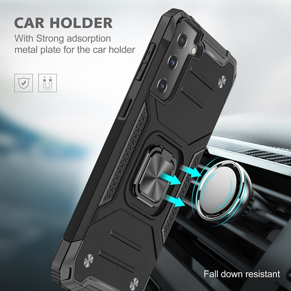 For Samsung Galaxy S20 Armor Hybrid with Ring Stand Holder Kickstand Shockproof Heavy-Duty Durable Rugged 2in1 Black Phone Case Cover