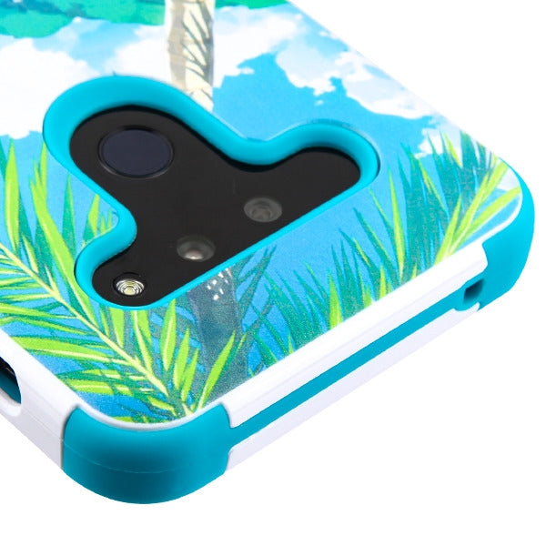 For LG G8 ThinQ Hybrid Dual Layer Hard PC Cases Shockproof TPU Rugged Bumper Palm Beach Tropical Teal Phone Case Cover