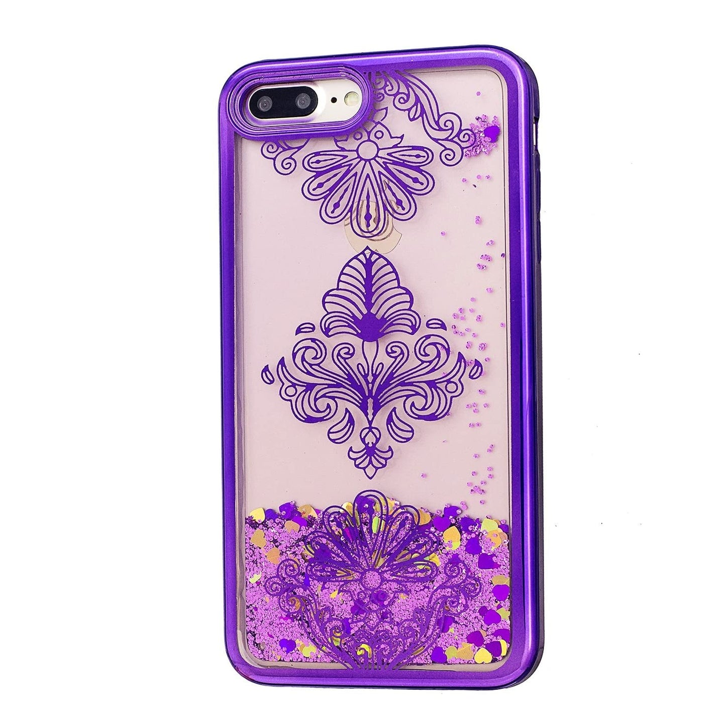 For Apple iPhone 13 Mini (5.4") Pretty Fashion Pattern Plating Design Bling Shiny Moving Glitter Liquid Quicksand TPU Hybrid Rubber  Phone Case Cover