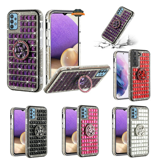 For Apple iPhone XR Fashion Luxury 3D Bling Diamonds Rhinestone Jeweled Shiny Crystal Hybrid Hard with Ring Stand Holder  Phone Case Cover