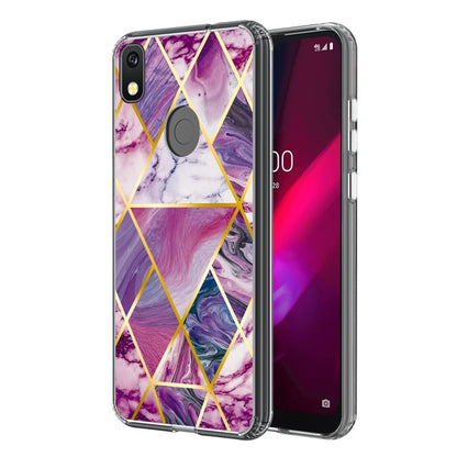 For T-mobile TCL Revvl 4 Stylish Design Hybrid Rubber TPU Hard PC Shockproof Armor Rugged Slim Fit Purple Marble Phone Case Cover