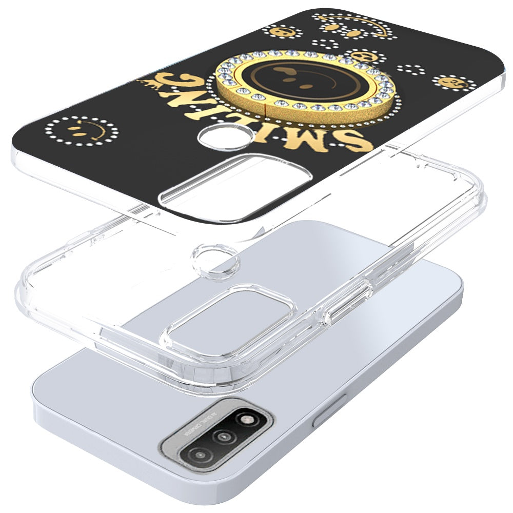 For Motorola Moto G Pure /G Power 2022 Smiling Glitter Ornament Bling Sparkle with Ring Stand Hybrid Hard Back Shell  Phone Case Cover