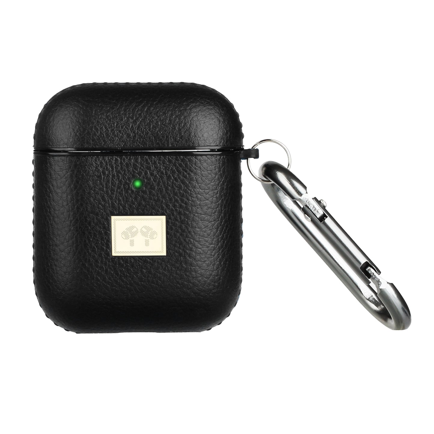 For Apple AirPods 2 & 1 Luxury Leather Grain Textured TPU with Carabiner [Front LED Visible] Shockproof Protective Skin  Phone Case Cover