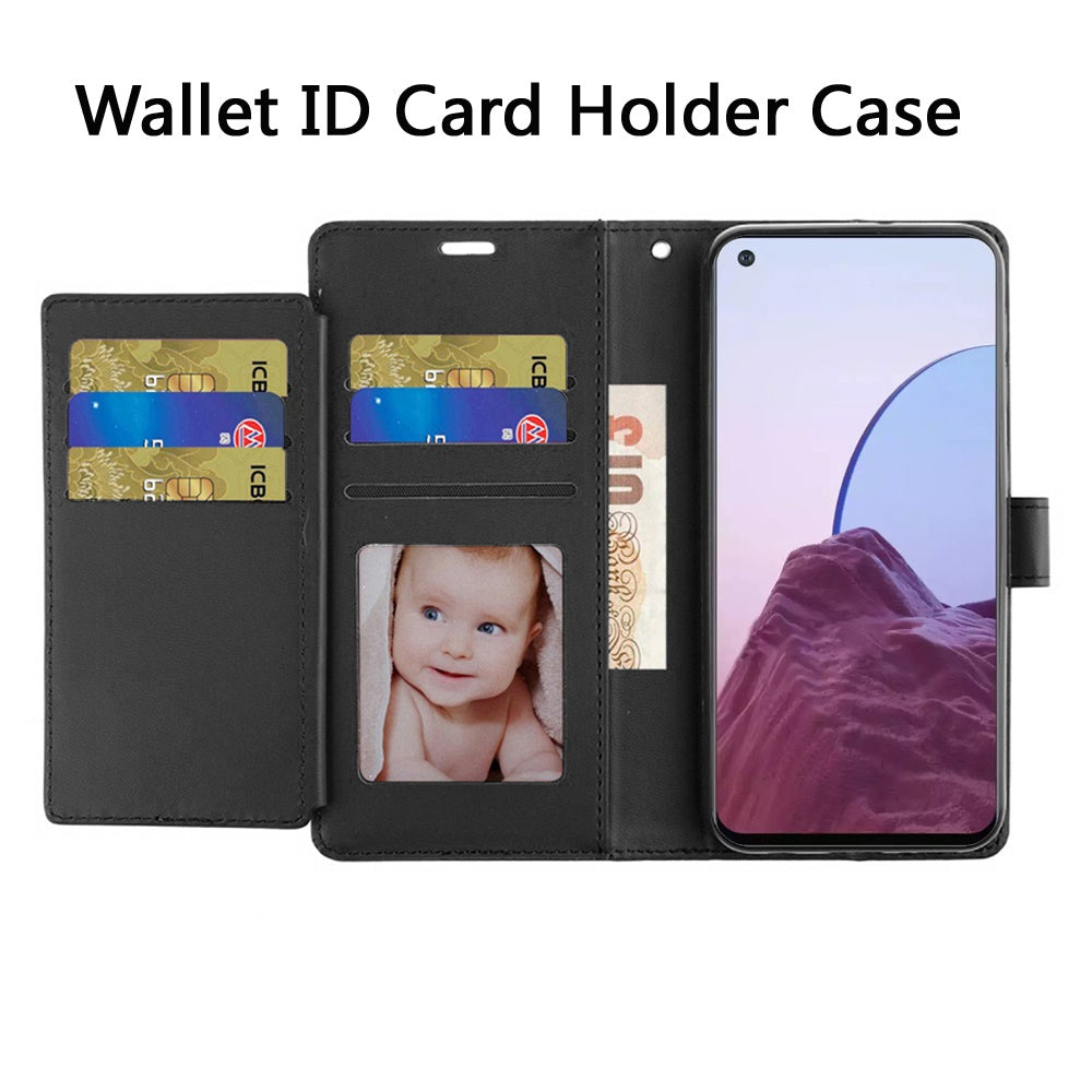 For Apple iPhone 13 Pro Max 6.7" Wallet Case PU Leather Credit Card ID Pocket Cash Holder Slot Dual Flip Pouch Folio Stand and Strap Black Phone Case Cover