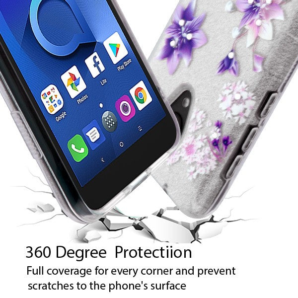 For Alcatel 1X Evolve / Avalon V / Ideal Xtra Bling Glitter Stylish Design Hybrid Rubber TPU Hard PC Shockproof Armor Slim Purple Stargazers Phone Case Cover