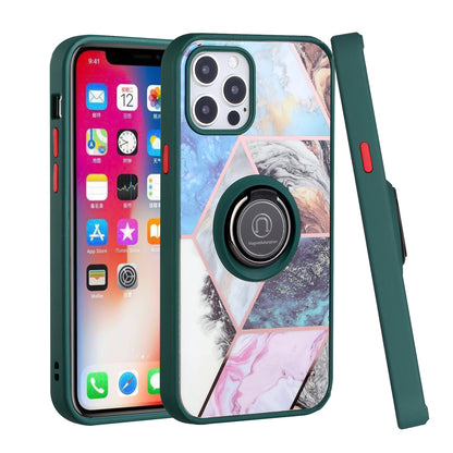 For Apple iPhone 13 /Pro Max Mini Unique Marble Design with Magnetic Ring Kickstand Holder Hybrid TPU Hard PC Shockproof Armor Bumper  Phone Case Cover