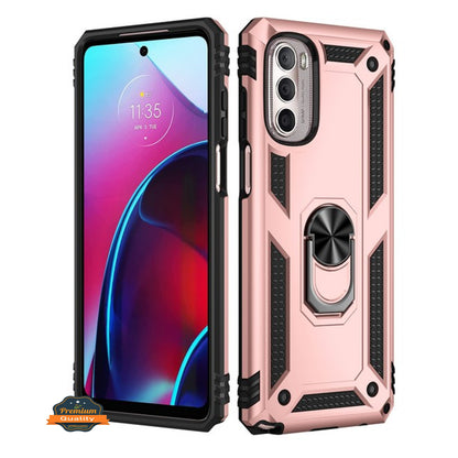 For Motorola Moto G Stylus 5G 2022 Shockproof Hybrid Dual Layer with Ring Stand Metal Kickstand Heavy Duty Armor Shell  Phone Case Cover