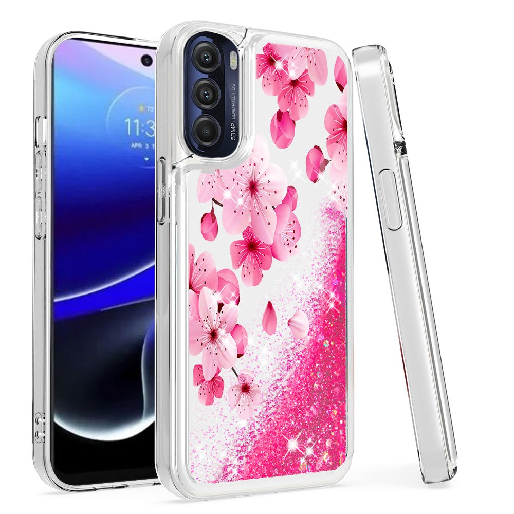 For Motorola Moto G Stylus 5G 2022 Quicksand Water Flowing Liquid Floating Glitter Bling Flower Fashion TPU Hybrid  Phone Case Cover