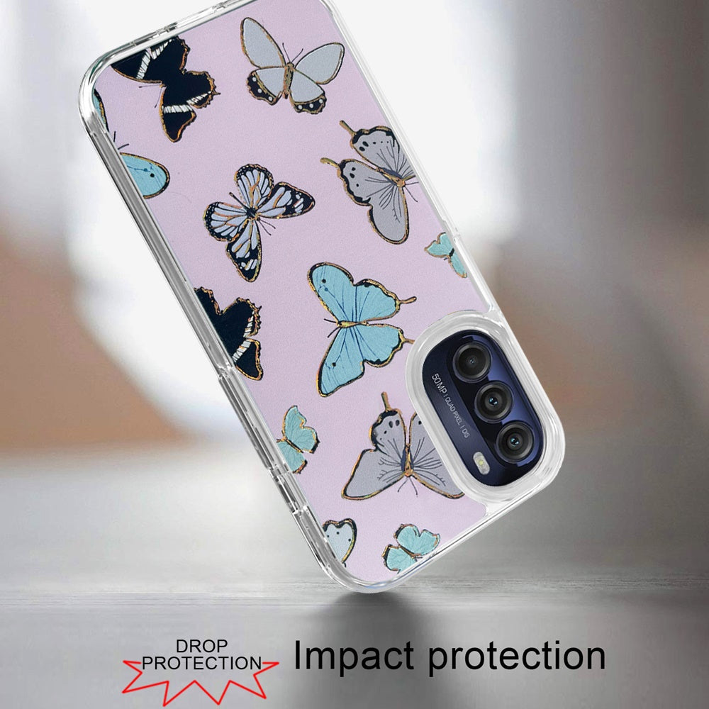 For Motorola Moto G Stylus 5G 2022 Stylish Gold Layer Printing Design Hybrid Rubber TPU Hard PC Shockproof Rugged Slim Butterflies Phone Case Cover