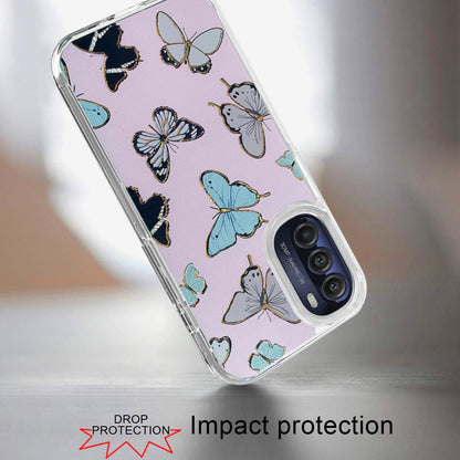 For Motorola Moto G Stylus 5G 2022 Stylish Gold Layer Printing Design Hybrid Rubber TPU Hard PC Shockproof Rugged Slim Butterflies Phone Case Cover