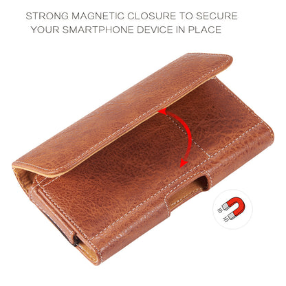 For Nokia C200 Universal Horizontal Cell Phone Leather Pouch Holster Carrying Case with Credit Card Slots & Belt Clip Loop (Size 5.7") [Brown]