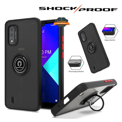 For Wiko Ride 3 Matte Translucent with Ring Stand /Kickstand (Work with Car Mount) Hybrid Shockproof Armor [Military Grade] Bumper  Phone Case Cover