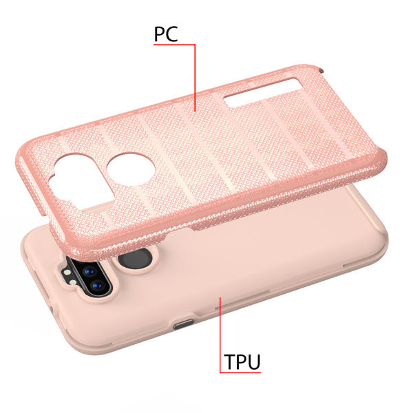 For LG K31 /Aristo 5/Fortune 3/Tribute Monarch / Phoenix 5 Dual Layer Hybrid Armor Rubber TPU Hard PC Rugged Texture Rose Gold Phone Case Cover