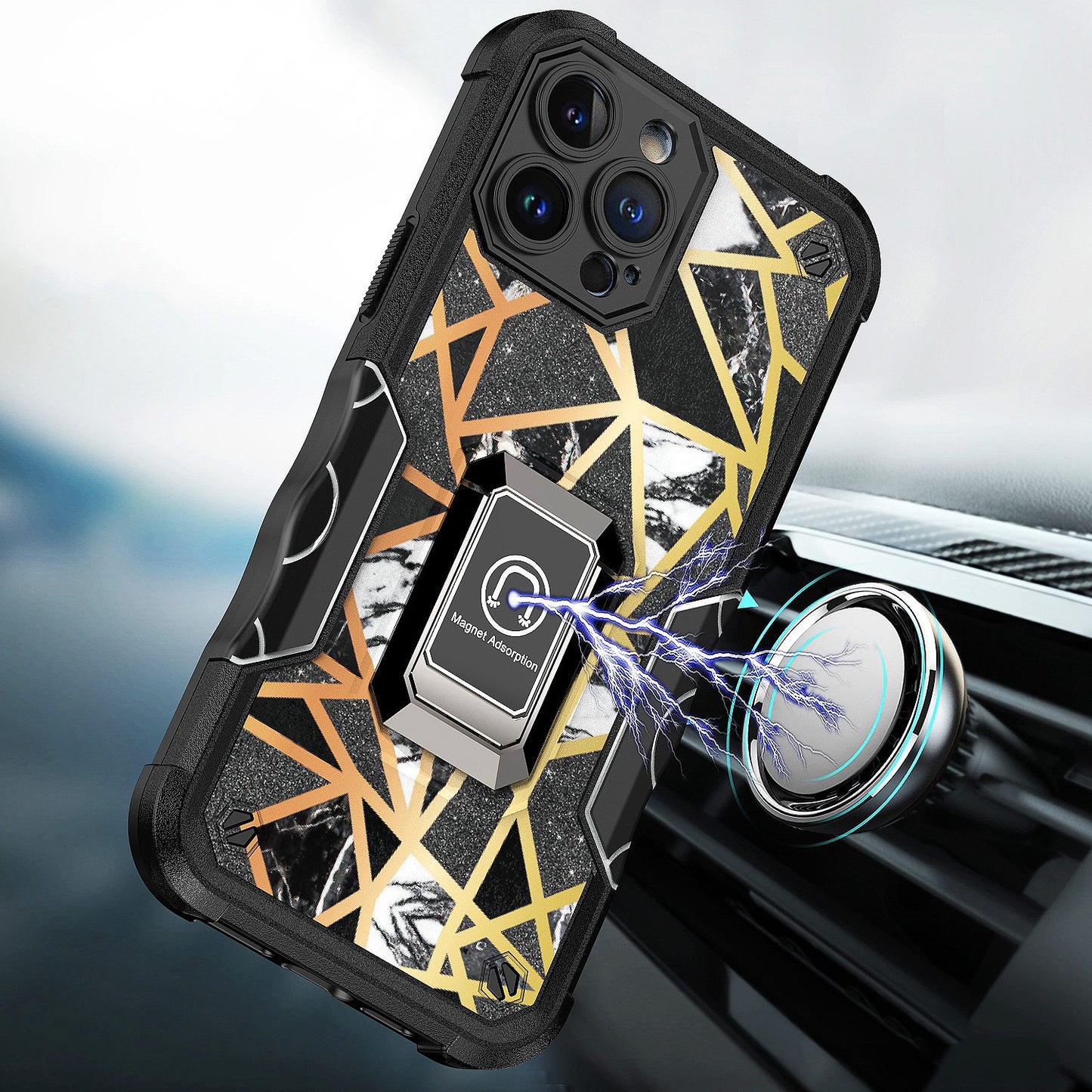 For Motorola Moto G 5G 2022 Marble IMD Design Hybrid Armor with Magnetic Ring Stand Kickstand Heavy Duty Shockproof  Phone Case Cover