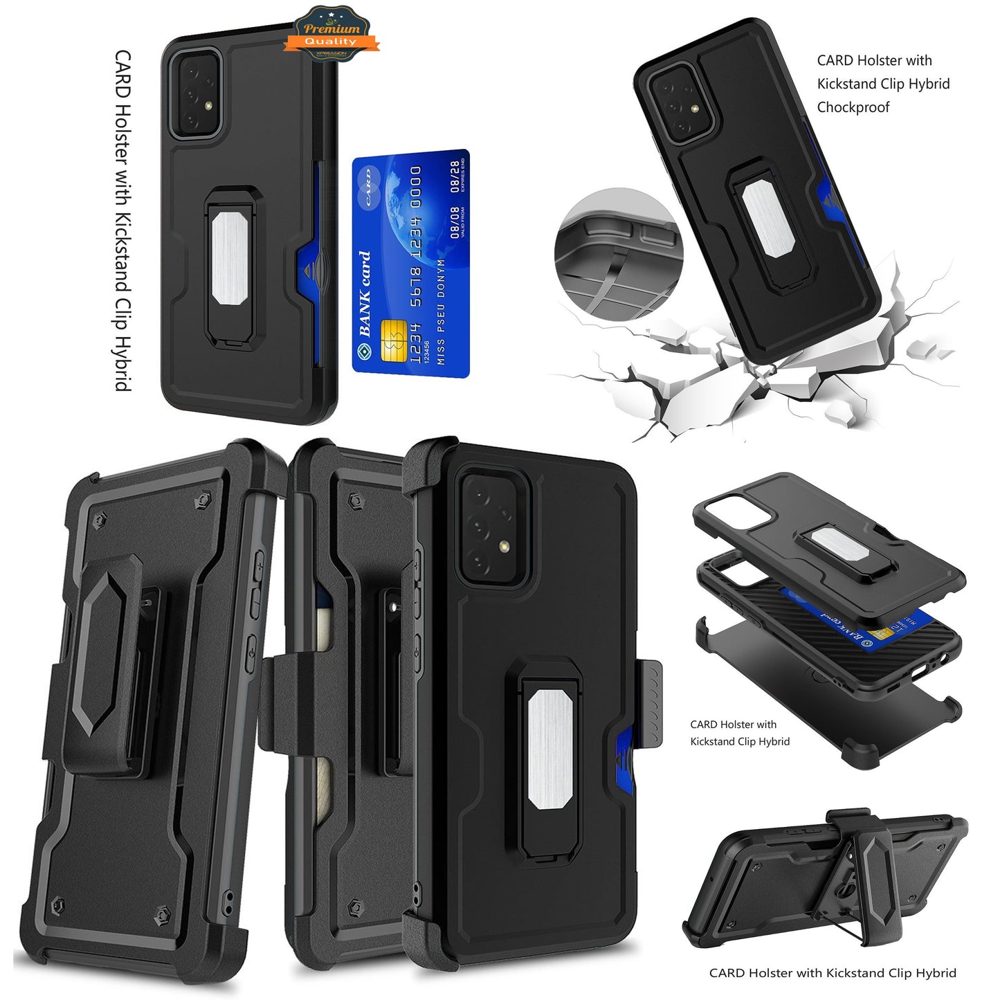 For Samsung Galaxy A13 4G Armor Belt Clip with Credit Card Holder ID Slot, Holster, Kickstand Protective Full Body Heavy Duty Hybrid  Phone Case Cover