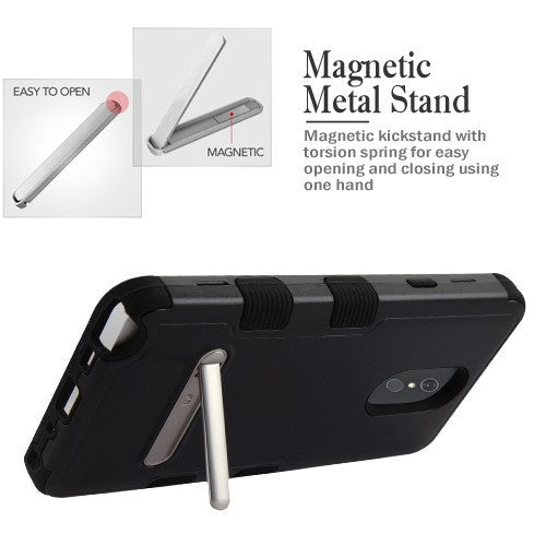 For LG Stylo 4 / Stylo 4 Plus Hybrid 3 Layer Hard PC Shockproof with Kickstand Heavy Duty TPU Rubber Anti-Drop Black Phone Case Cover