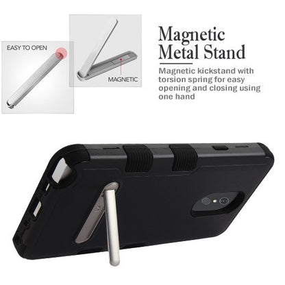 For LG Stylo 4 / Stylo 4 Plus Hybrid 3 Layer Hard PC Shockproof with Kickstand Heavy Duty TPU Rubber Anti-Drop Black Phone Case Cover