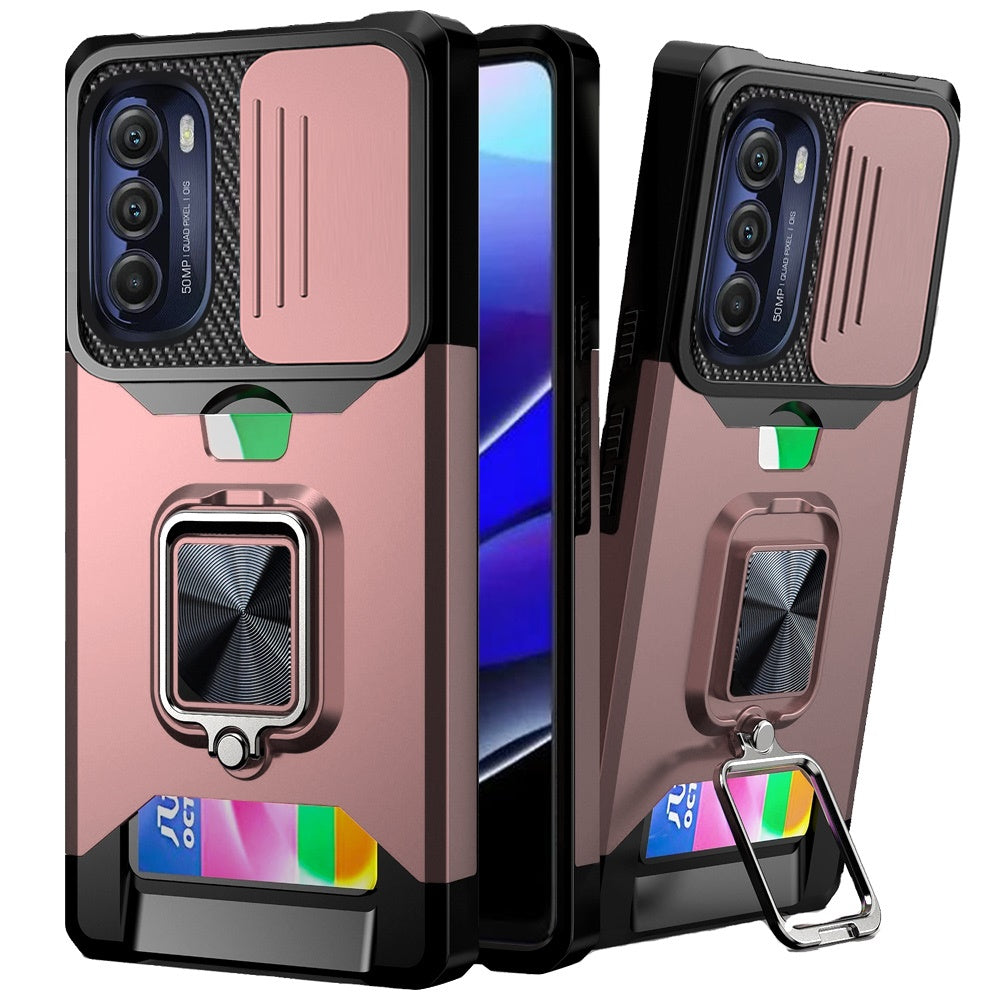 For Motorola Moto G Stylus 5G 2022 Wallet Case with Ring Stand & Slide Camera Cover Credit Card Holder Hard Shockproof  Phone Case Cover