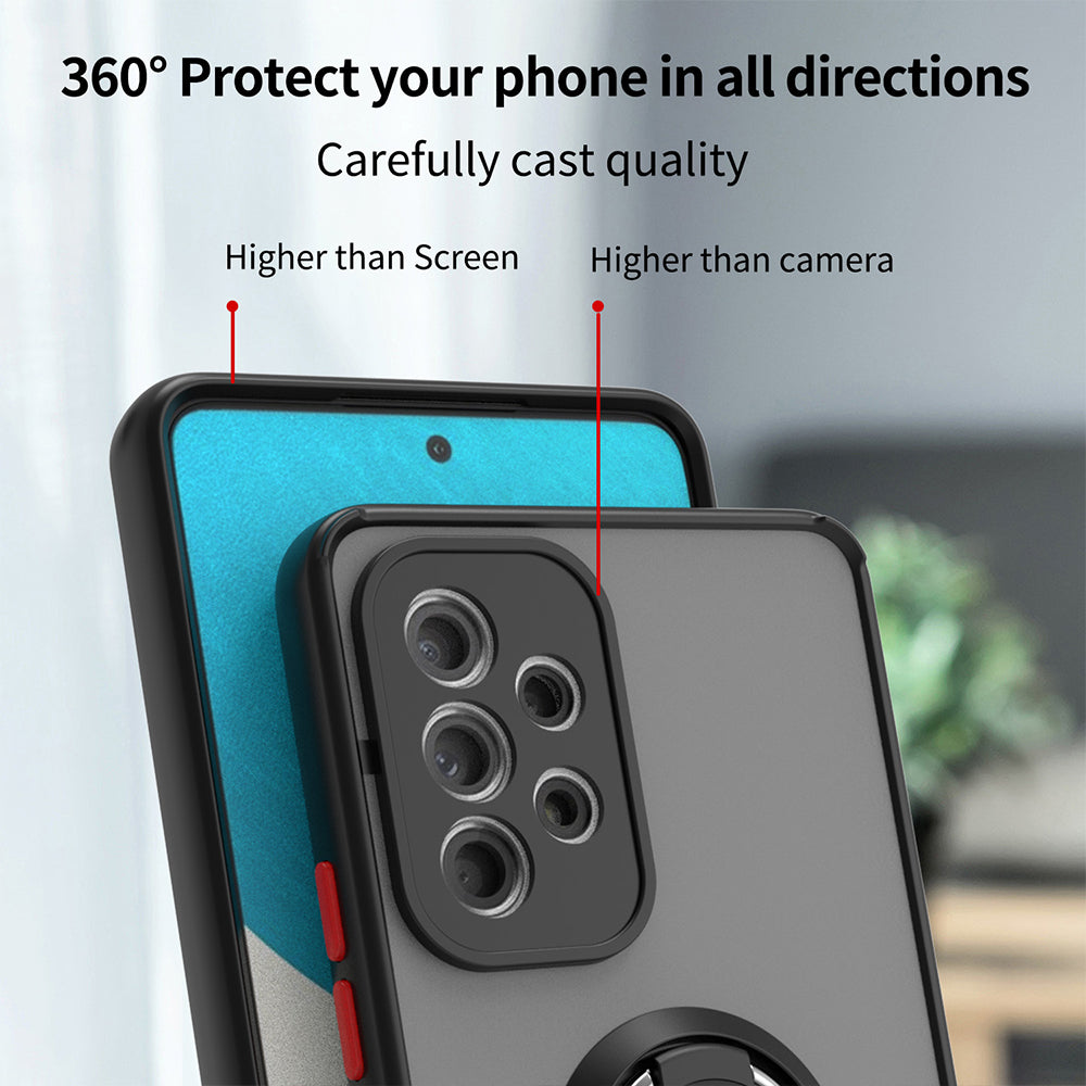 For Samsung Galaxy A53 5G Hybrid Frosted Protector Ring Holder Stand Kickstand Heavy Duty Rugged Bumper with Camera Black Phone Case Cover