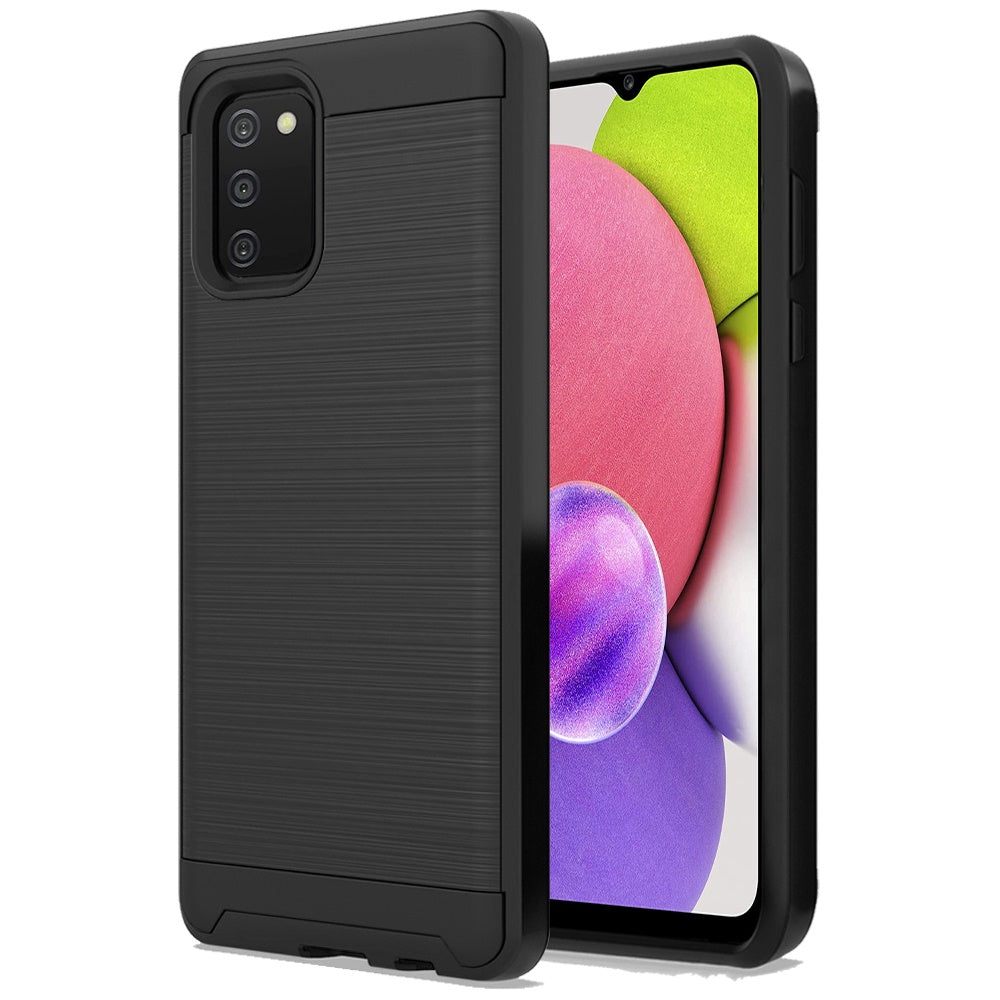 For Samsung Galaxy A03S Hybrid Rugged Brushed Metallic Design [Soft TPU + Hard PC] Dual Layer Shockproof Armor Impact  Phone Case Cover