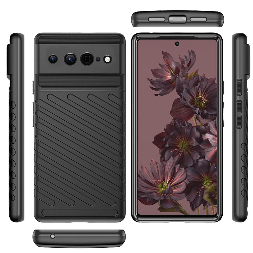 For Google Pixel 7 Rugged Hybrid Hard Silicone Gel TPU 3.5mm Bumper Texture Shockproof Anti Slip Protective Stylish Slim Black Phone Case Cover