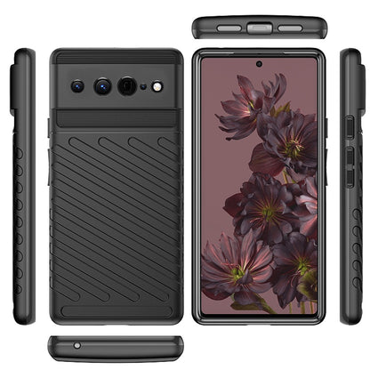 For Google Pixel 7 Rugged Hybrid Hard Silicone Gel TPU 3.5mm Bumper Texture Shockproof Anti Slip Protective Stylish Slim Black Phone Case Cover