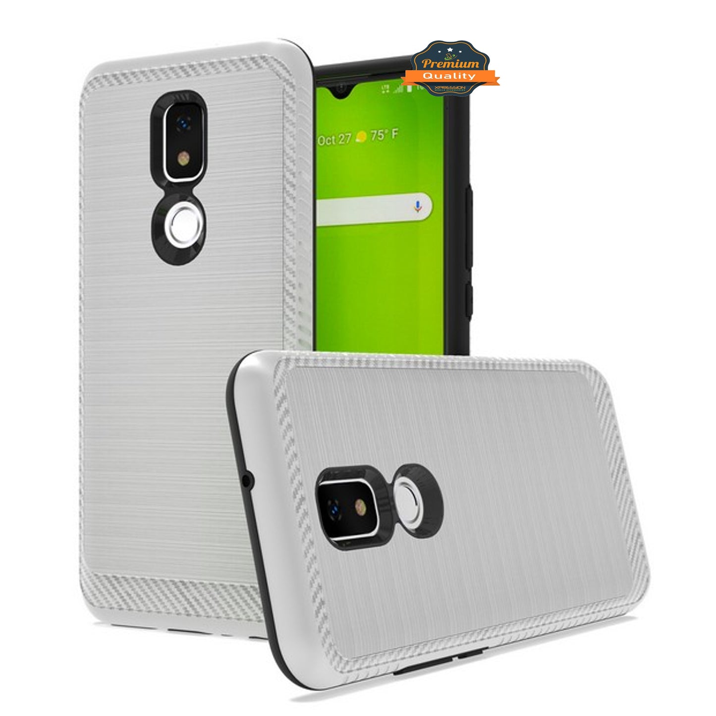 For AT&T Motivate 2 Brushed Metal Texture Hybrid Dual Layer Defender TPU Rugged Shockproof Armor Carbon Fiber Design  Phone Case Cover