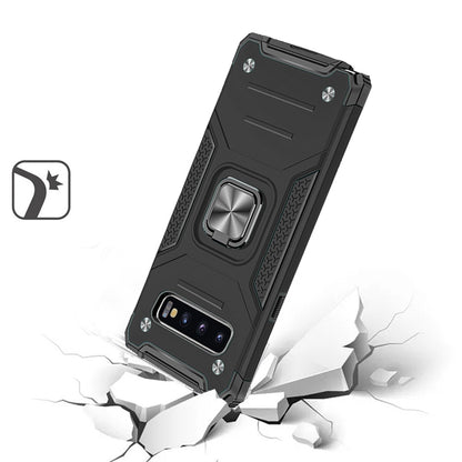For Samsung Galaxy S10 Armor Hybrid with Ring Stand Holder Kickstand Shockproof Heavy-Duty Durable Rugged 2in1 Black Phone Case Cover
