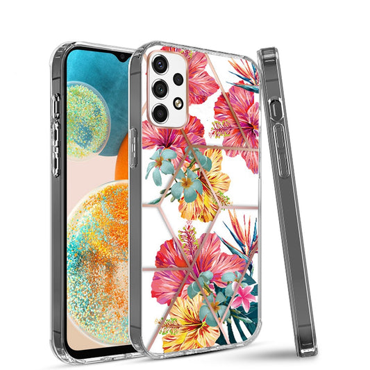 For Samsung Galaxy A23 5G Fashion Art Floral IMD Design Beautiful Flower Pattern Hybrid Protective Hard Rubber TPU Red Hibiscus Phone Case Cover