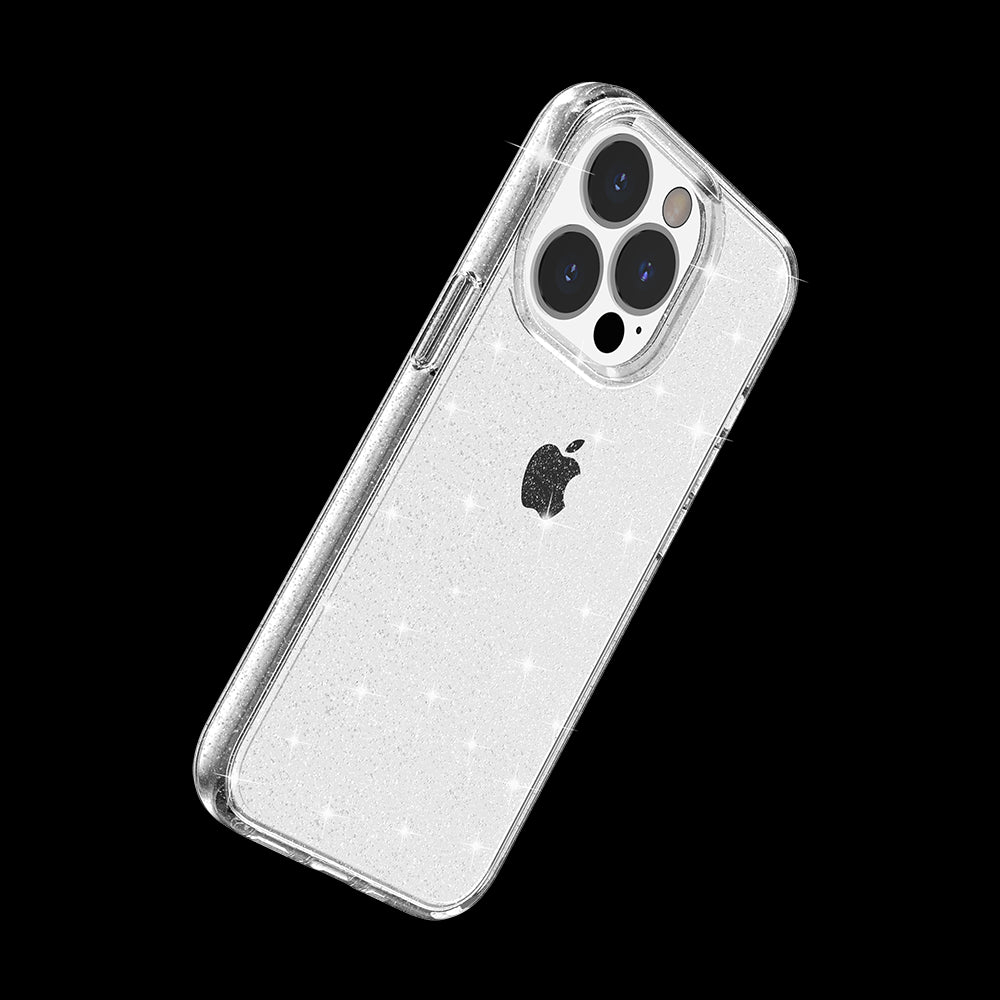 For Apple iPhone 14 (6.1") Transparent Glitter Shiny Sparkle Bling TPU Rubber Hard Back Hybrid Frame Shockproof Clear Phone Case Cover