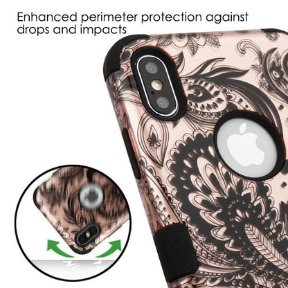 For Apple iPhone XS Max Stylish Hybrid Three Layer Hard PC Shockproof Heavy Duty TPU Rubber Anti-Drop Phoenix Flower Phone Case Cover