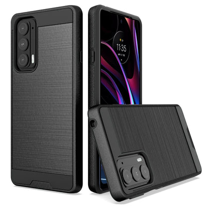 For Motorola Edge 2021 Hybrid Rugged Brushed Metallic Design [Soft TPU + Hard PC] Dual Layer Shockproof Armor Impact Slim  Phone Case Cover