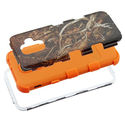 For Samsung Galaxy A6 (2018) Hybrid Three Layer Hard PC Shockproof Heavy Duty TPU Rubber Anti-Drop Vine Camo Orange Phone Case Cover