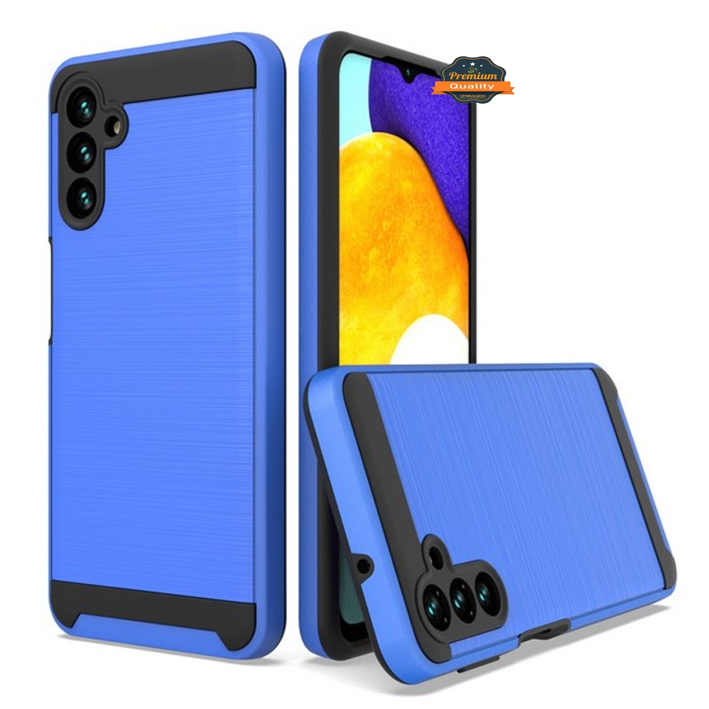 For Samsung Galaxy A13 5G Slim Rugged TPU Hard Brushed Metal Texture Hybrid Dual Layer Defender Armor Shock Absorbing  Phone Case Cover