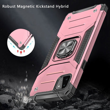 For Boost Mobile Celero 5G Armor Hybrid with Ring Holder Kickstand Shockproof Heavy-Duty Durable Rugged Dual Layer Hard PC Rose Gold Phone Case Cover