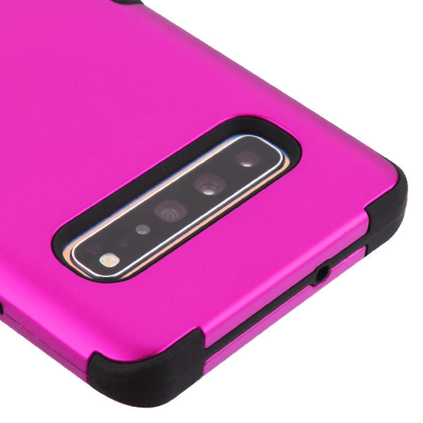 For Samsung Galaxy S10 5G (6.7") Hybrid Three Layer Hard PC Shockproof Heavy Duty TPU Rubber Anti-Drop Pink Phone Case Cover