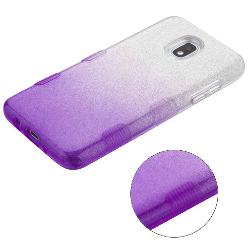 For Samsung Galaxy J3 (2018)/ Galaxy J3 Star/ Galaxy J3 Glitter Stylish Design Hybrid Rubber TPU Hard PC Shockproof Armor Rugged Purple Silver Phone Case Cover