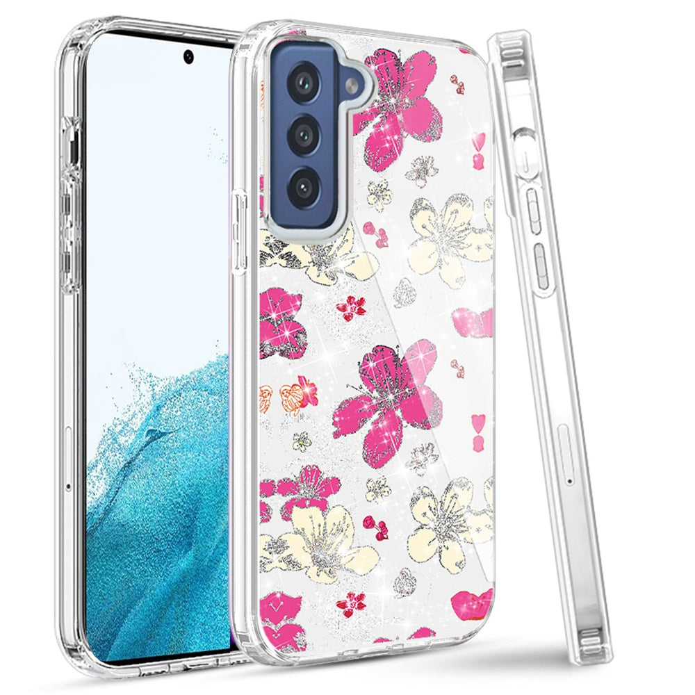 For Samsung Galaxy S22+ Plus Beautiful Laser Clear Bling Glitter Design Pattern Hybrid Gummy Hard PC and TPU Shockproof  Phone Case Cover