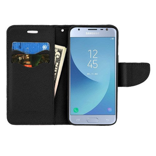 For Samsung Galaxy J3 V /J3 3rd Gen /Galaxy Express Prime 3 PU Leather Wallet with Credit Card Holder Storage Folio Flip Pouch Stand Black Phone Case Cover