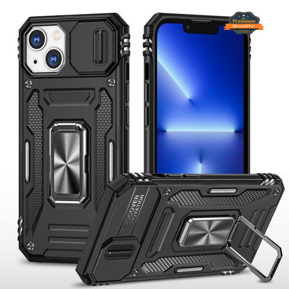 For Apple iPhone 14 /Plus Pro Max Kickstand & Slide Camera Lens Protection + 360° Rotate Ring Stand, Hybrid Shockproof  Phone Case Cover