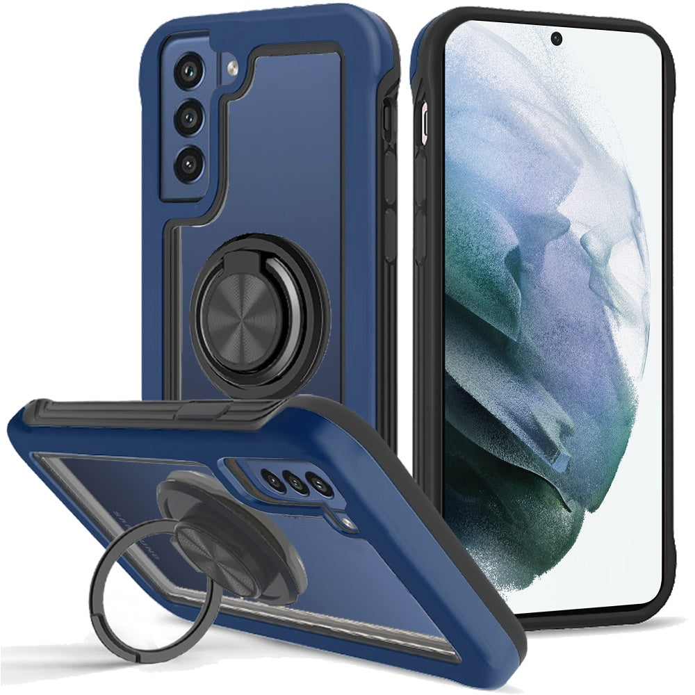 For Samsung Galaxy S22+ Plus Transparent Magnetic Ring Stand Hybrid with 360 Degree Rotation Kickstand Armor Bumper Defender  Phone Case Cover